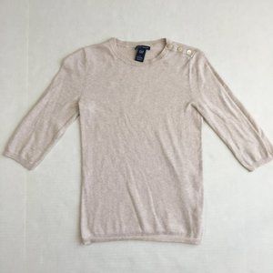 Gap 10% Cashmere Cream 3/4 Sleeve Lightweight Sweater Top Button Accent Womens S
